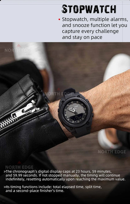 NORTH EDGE FORTRESS 2026 Men's Military Digital Watch Outdoor Sports Waterproof 50M Watches World Time Countdown LED Wristwatch