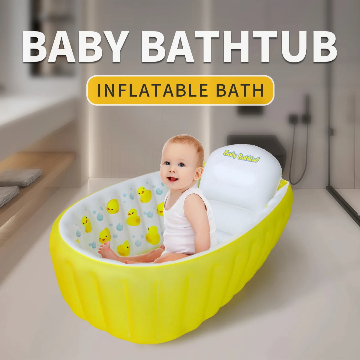 Inflatable Bathtub Pool for Sitting up, Blow up Portable Non-slip Baby Toddler Bathtub for Kids