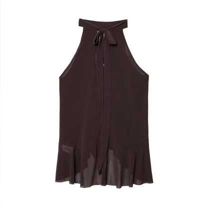 Y2k Top Women Summer Tank Crop Top Female Sleeveless Sexy Pleated Top Street Style Casual Korean Clothing Brown Cute Party top