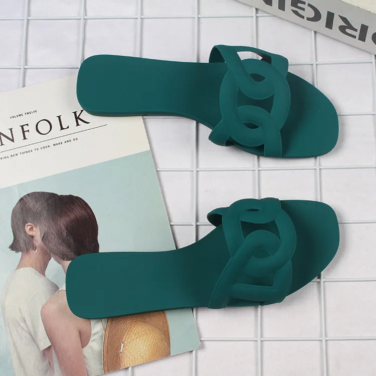 Designer mulher chinelos planos sandálias de cor doce casual chinelos de fundo verão sandálias femininas novos sapatos para mulher