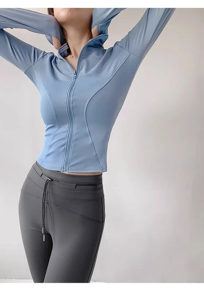 Women's Quick-Dry Yoga Jacket – Long Sleeve Slim Fit Zip Running Coat