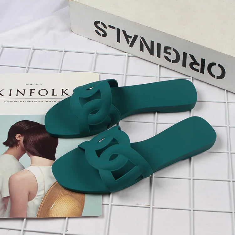 Designer mulher chinelos planos sandálias de cor doce casual chinelos de fundo verão sandálias femininas novos sapatos para mulher