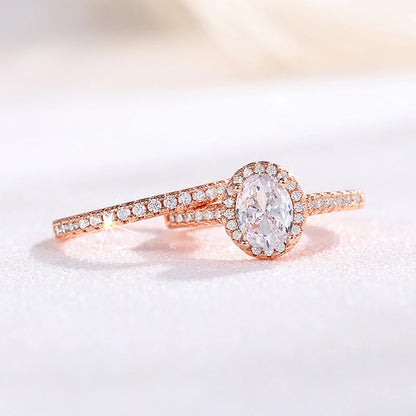 Huitan Gold Color/Rose Gold Color 2Pcs Set Wedding Rings for Women Luxury Cubic Zirconia Engagement Party Female Trendy Jewelry
