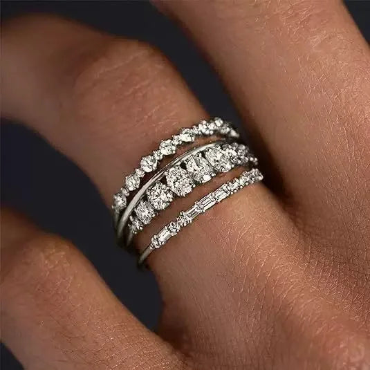 New 4pcs 14k Gold Plated Stacking Rings with Shining Zirconia - Perfect ForWeddings, Parties, and Everyday Wear
