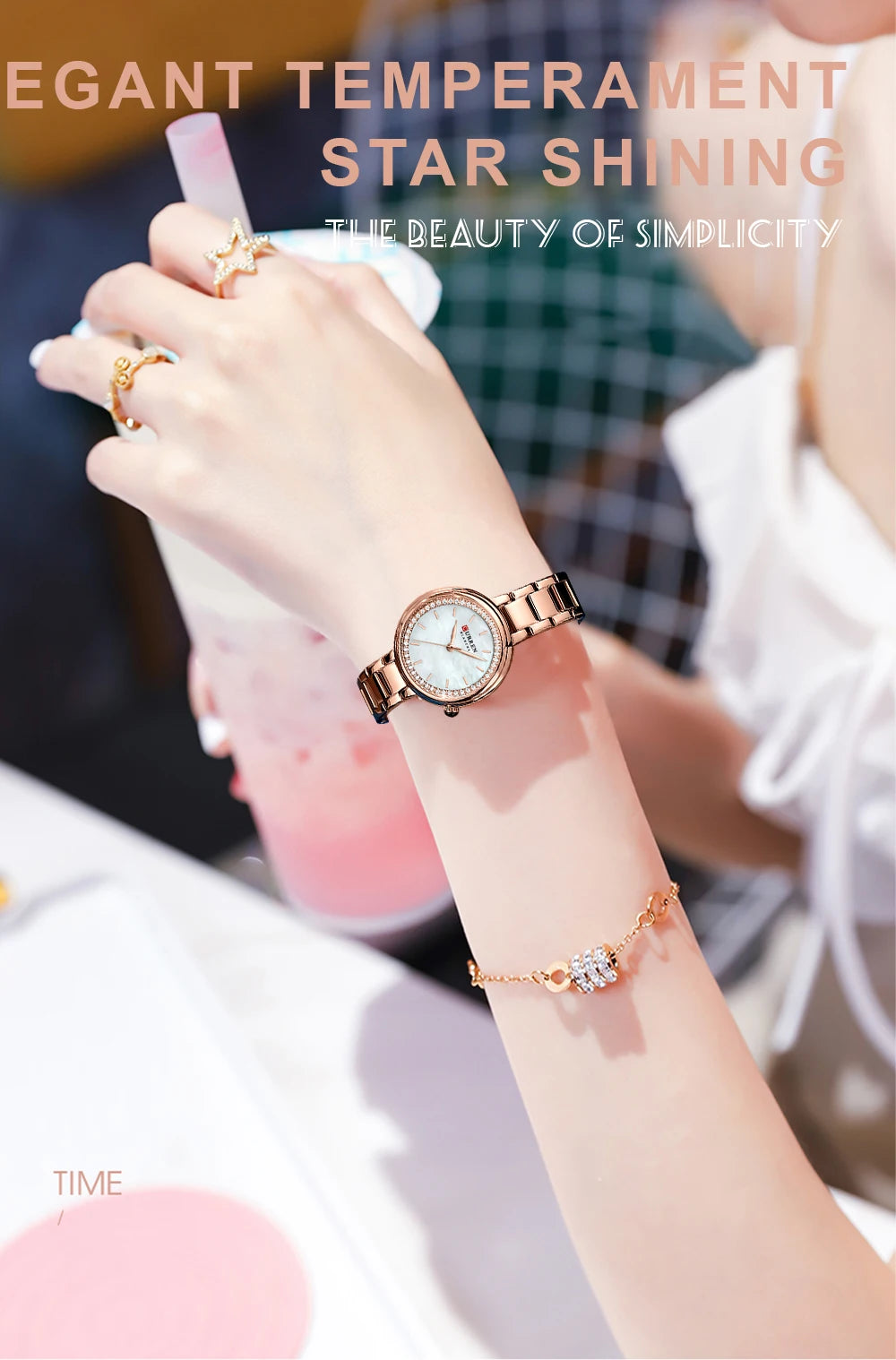 CURREN Luxury Watch Women Ring Necklace Earrings Rhinestone Fashion Wristwatch Female Casual Ladies Watches Bracelet 5PCS Set