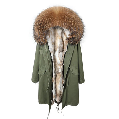 Maomaokong Winter Woman Natural Fur Overcoat Plus Size Black Parkas Raccoon Real Fur Lining Extra Larg Warm Jacket Coats Long