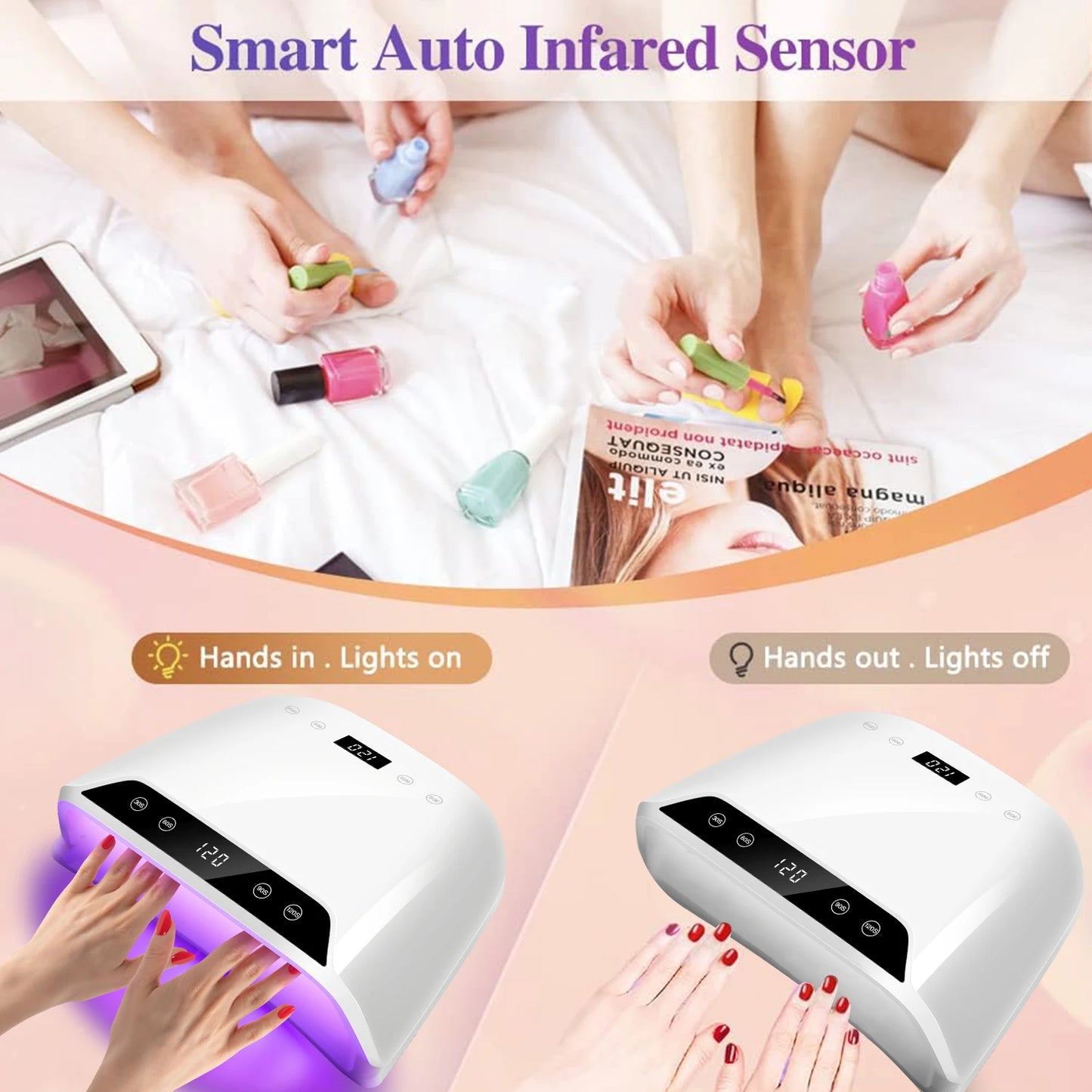 72LEDS Nail Drying Lamp For Nails Gel Polish With 4 Timer Setting HD Display Screen Auto Sensor Professional Nail Drying Machine
