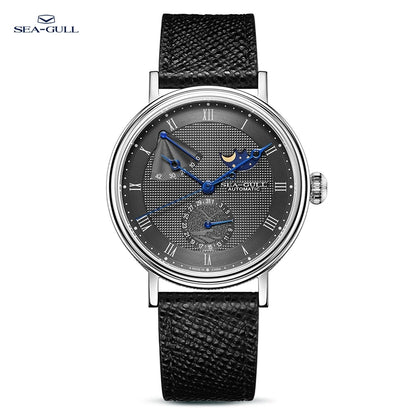 Seagull Men's Business Wristwatch Moon Phase Leather Luxury Automatic Mechannical Men's Watches 50M Waterproof relogio 6092