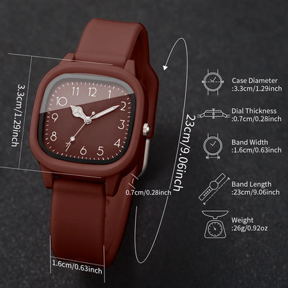 4PCS Fashion Square Women Watches Heart Bracelet Set Arabic Dial Silicone Strap Quartz Wristwatch Reloj Mujer Girls(Without Box)