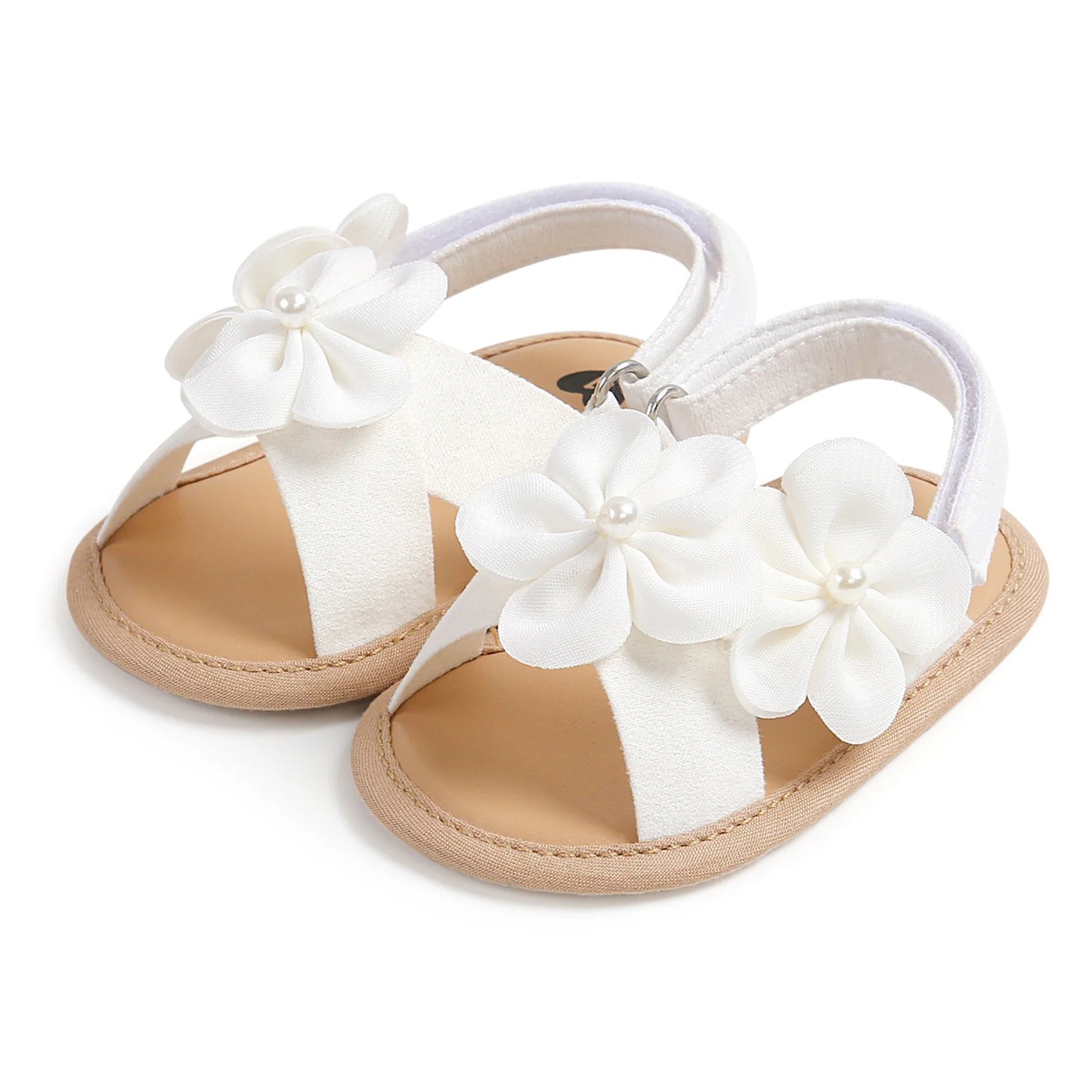 Sandálias de verão para bebês meninas de 0 a 18 meses, decorações de flores 3d fofas, sapatos de sola plana antiderrapantes, sapatos para primeiros passos recém-nascidos