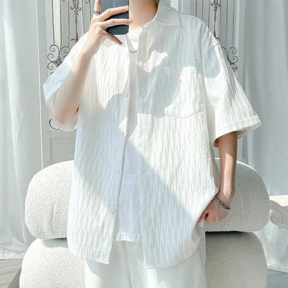 LEGIBLE Summer Shirts Men Loose Thin Cotton Short Sleeve Shirts Male Fashion Stand Solid Color 4XL 5XL