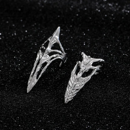 Punk Metal Nail Cover Bone Ring for Women Gothic Rock Machinery Manicure Fingertip Ring Finger Rings Cosplay Jewelry Set Gift