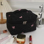 Black Women Portable Makeup Bag Large Capacity Bow Quilting Cosmetic Pouch Handbag Ladies Travel Toiletry Storage Bag
