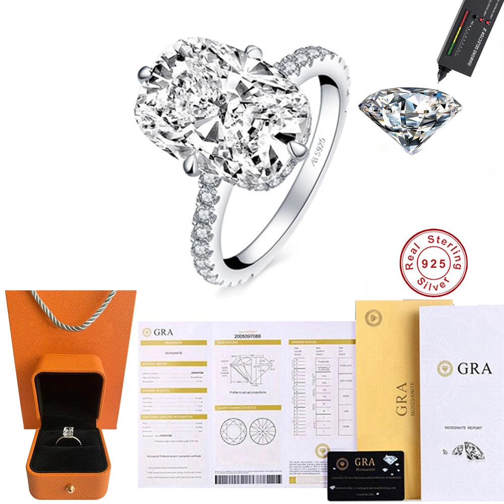 Cbtb Sterling Silver 925 Oval Real Moissanite Rings D Color Vvs1 6ct Women Wedding Luxury Diamond Rings Jewelry