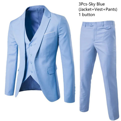Suits For Men 3 Pieces Set Elegant Wedding  Fashion Classic Full Jackets Vest Pants Blazers Outfit 2026 Formal Costume