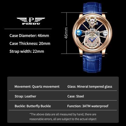 PINDU Design Watches Man Starry Sky Watch For Men Quartz Wristwatches Clock Earth Theme Design Man Watch Celestial Body Series