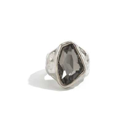 New Grey Crystal Geometric Ring Women Minimalist Design Silver Color Square Finger Rings Asymmetrical Zircon Daily Wear Jewelry