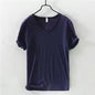 2026 Summer New 100% Cotton White T-shirt Male V-neck