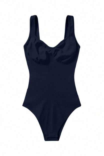 Women's Seamless Yoga Bodysuit – Low Neck Sleeveless Fitness Top