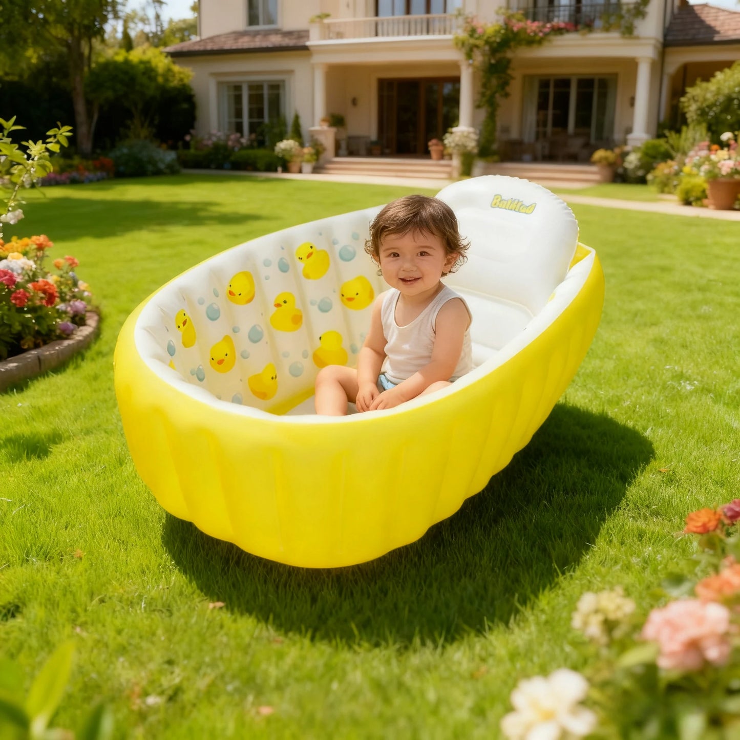 Inflatable Bathtub Pool for Sitting up, Blow up Portable Non-slip Baby Toddler Bathtub for Kids