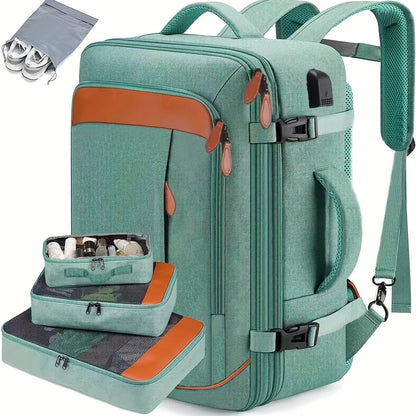 Mochila de viaje con puerto de carga USB, múltiples bolsas organizadoras y compartimento para zapatos, mochila de equipaje de gr