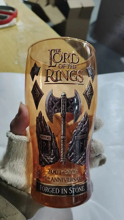 Lord of The Rings 25th Anniversary Glass Cup Gimli Axe Print Drinking Mug