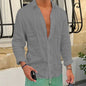 Spring Autumn Men's Cotton Linen Shirt Long Sleeve Casual Solid Color Slim Fit Lapel Simple Style Male Breathable Button Tops