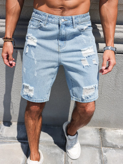 Hole-washed Water Buffalo Denim Short Pants - Men's