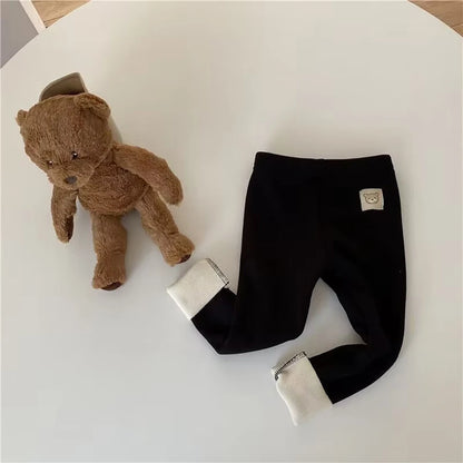 Plush Pants for Kids 1-8 Years Soft Warm Solid Color with Animal Cartoons Stretchy Comfy Winter Trousers for Boys and Girls