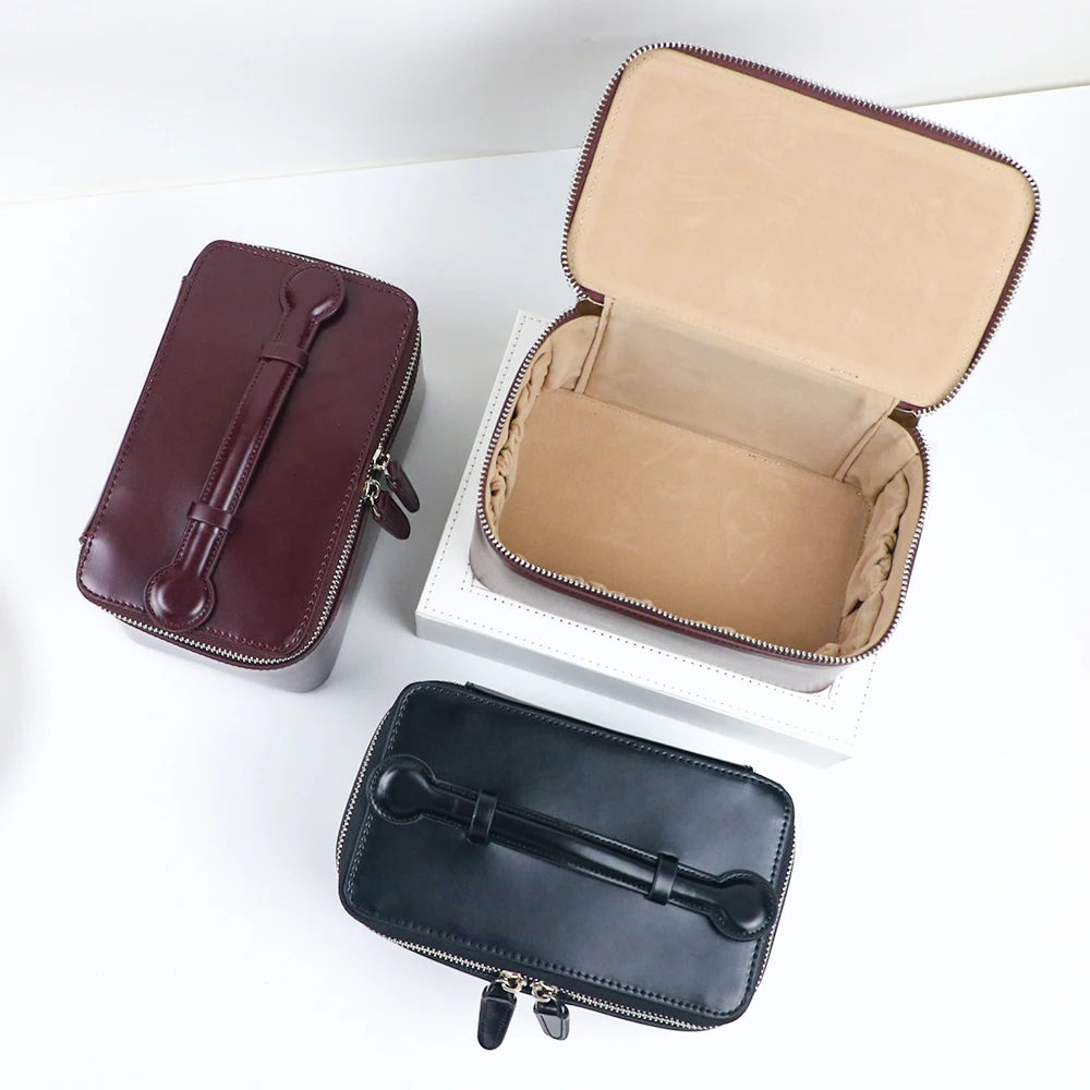 Customized name leather hand-held makeup case and beauty bag, portable storage large-capacity handbag