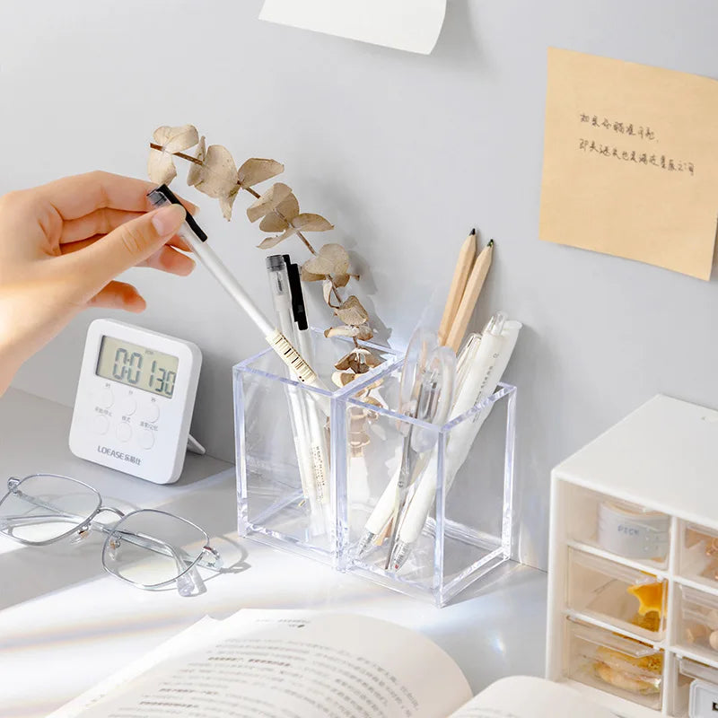 Clear Acrylic Square Pen Holder Desktop Organizer for Pens Pencils