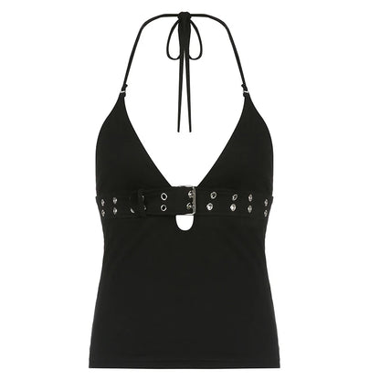 y2k Bandage Crop Top Black Backless  Top Lace Up Cute Party Beach Summer Sweats Women Retro Basic Mini Vest Punk