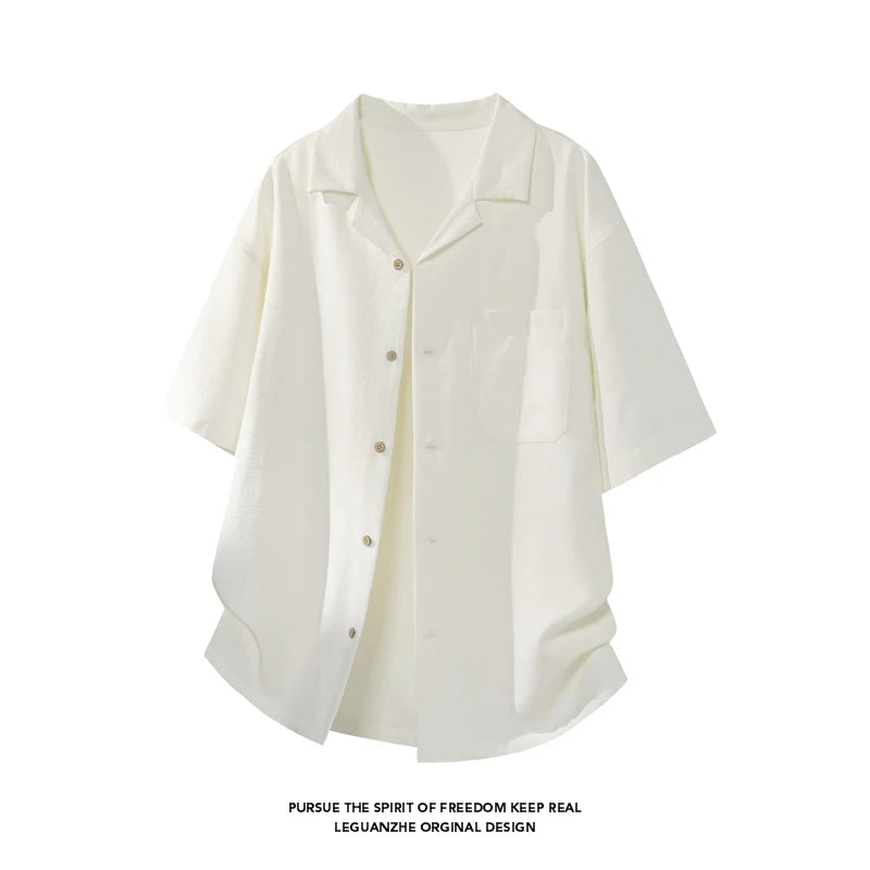 LEGIBLE Summer Shirts Men Loose Thin Cotton Short Sleeve Shirts Male Fashion Stand Solid Color 4XL 5XL