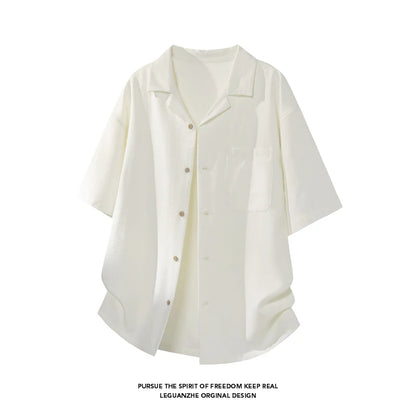 LEGIBLE Summer Shirts Men Loose Thin Cotton Short Sleeve Shirts Male Fashion Stand Solid Color 4XL 5XL