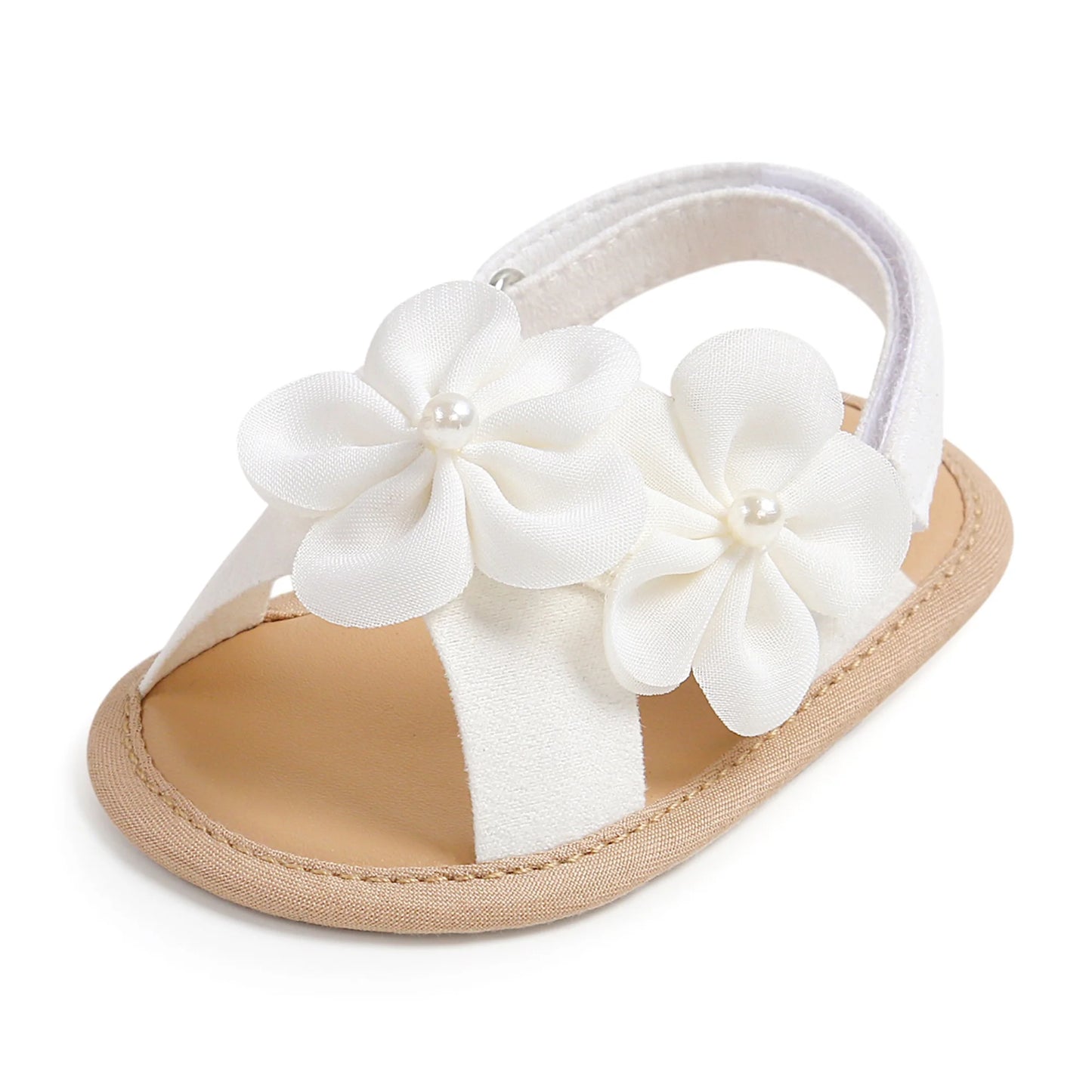 Sandálias de verão para bebês meninas de 0 a 18 meses, decorações de flores 3d fofas, sapatos de sola plana antiderrapantes, sapatos para primeiros passos recém-nascidos