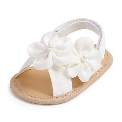 Sandálias de verão para bebês meninas de 0 a 18 meses, decorações de flores 3d fofas, sapatos de sola plana antiderrapantes, sapatos para primeiros passos recém-nascidos