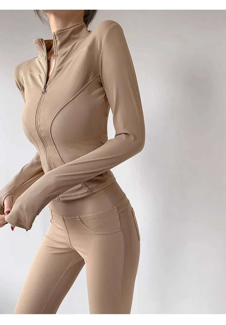 Women's Quick-Dry Yoga Jacket – Long Sleeve Slim Fit Zip Running Coat