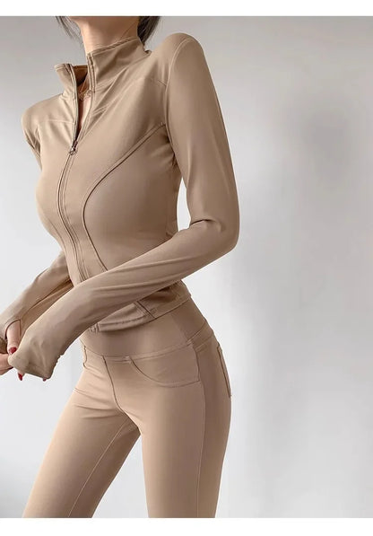 Women's Quick-Dry Yoga Jacket – Long Sleeve Slim Fit Zip Running Coat
