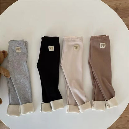 Plush Pants for Kids 1-8 Years Soft Warm Solid Color with Animal Cartoons Stretchy Comfy Winter Trousers for Boys and Girls