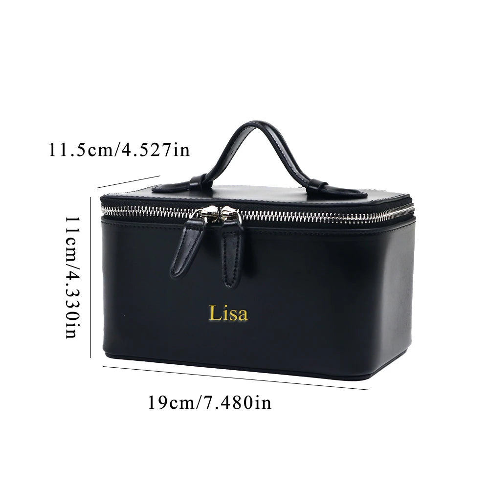 Customized name leather hand-held makeup case and beauty bag, portable storage large-capacity handbag