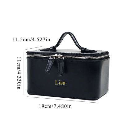 Customized name leather hand-held makeup case and beauty bag, portable storage large-capacity handbag