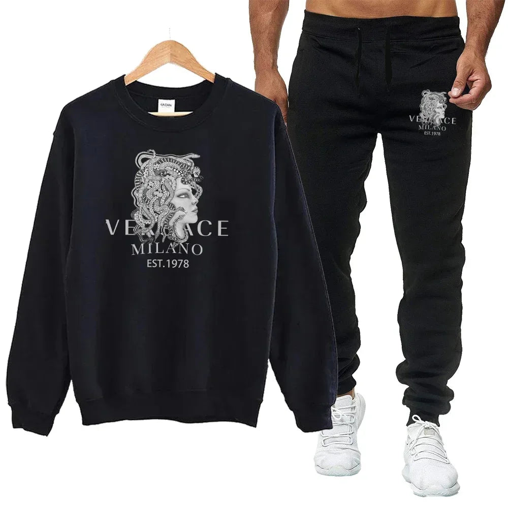 Men's Autumn Round Neck Sweatshirt + Sweatpants Luxury for Men