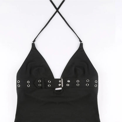 y2k Bandage Crop Top Black Backless  Top Lace Up Cute Party Beach Summer Sweats Women Retro Basic Mini Vest Punk
