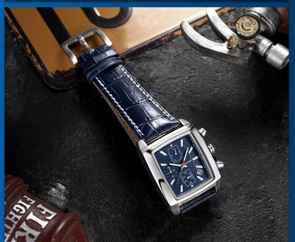 MEGIR Fashion Casual Men Chronograph Quartz Watch Top Brand Military Sport Wristwatch Man Rectangle  Leather Watches Male 2028