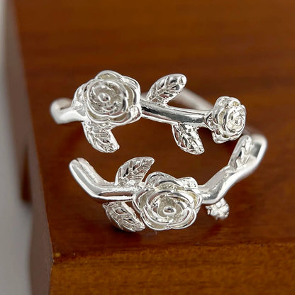 925 Sterling Silver Rings for Women Couple Minimalist Handmade Simple Retro Rose Flower Ring Fine Jewelry Gift Prevent Allergy