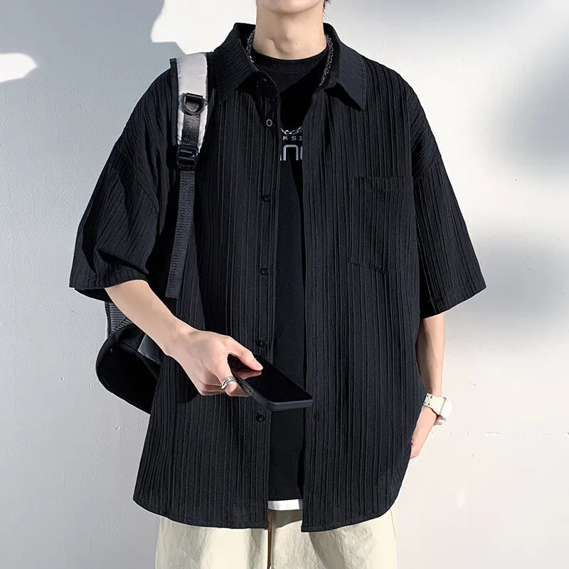 LEGIBLE Summer Shirts Men Loose Thin Cotton Short Sleeve Shirts Male Fashion Stand Solid Color 4XL 5XL