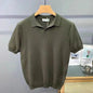 Ice Silk Slim Fit Short Sleeve V-Neck Polo Shirt Men's Knitted Summer New Style Breathable Machine Washable Casual T-Shirt