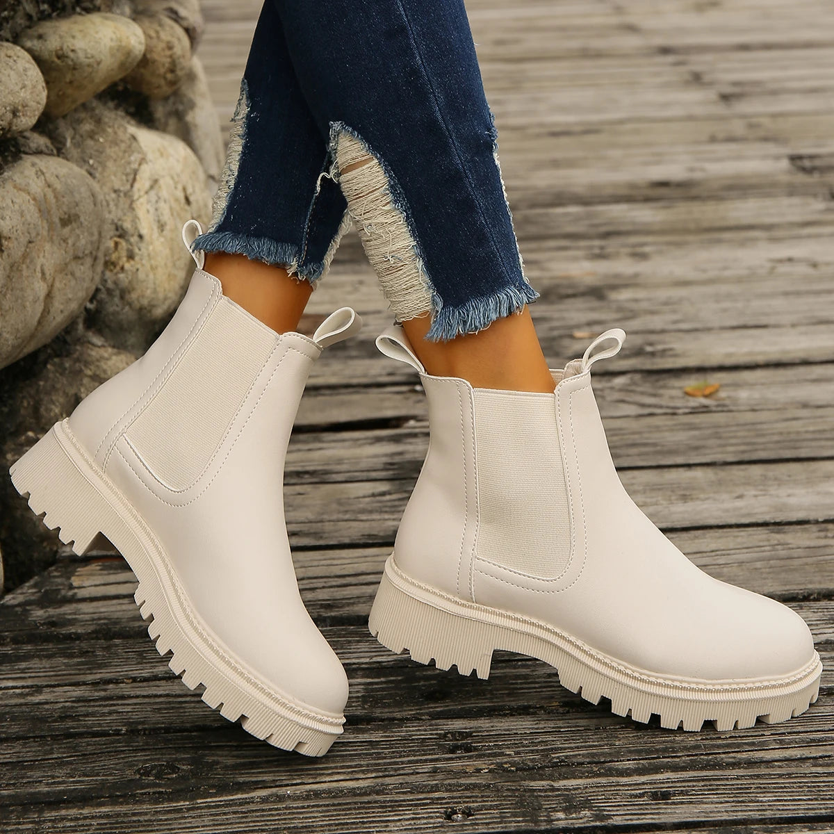 New Autumn Winter Chelsea Boots Women Platform Brown Black Beige White Ankle Boots for Women Fur Short Chunky Punk Gothic Shoes