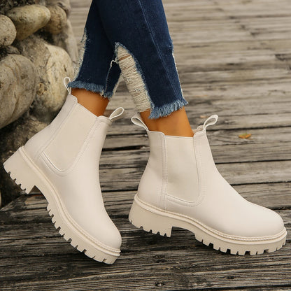 New Autumn Winter Chelsea Boots Women Platform Brown Black Beige White Ankle Boots for Women Fur Short Chunky Punk Gothic Shoes