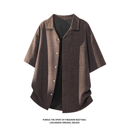 LEGIBLE Summer Shirts Men Loose Thin Cotton Short Sleeve Shirts Male Fashion Stand Solid Color 4XL 5XL